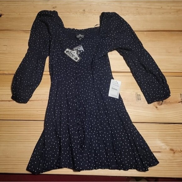 Angie Navy Blue Polka Dot Dress Long Sleeve Mid Length NWT Summer Spring Casual - Picture 1 of 9
